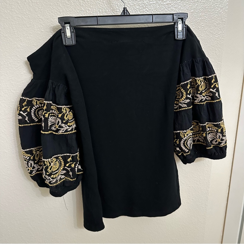 Free People off-the-shoulder top with embroidered balloon sleeves